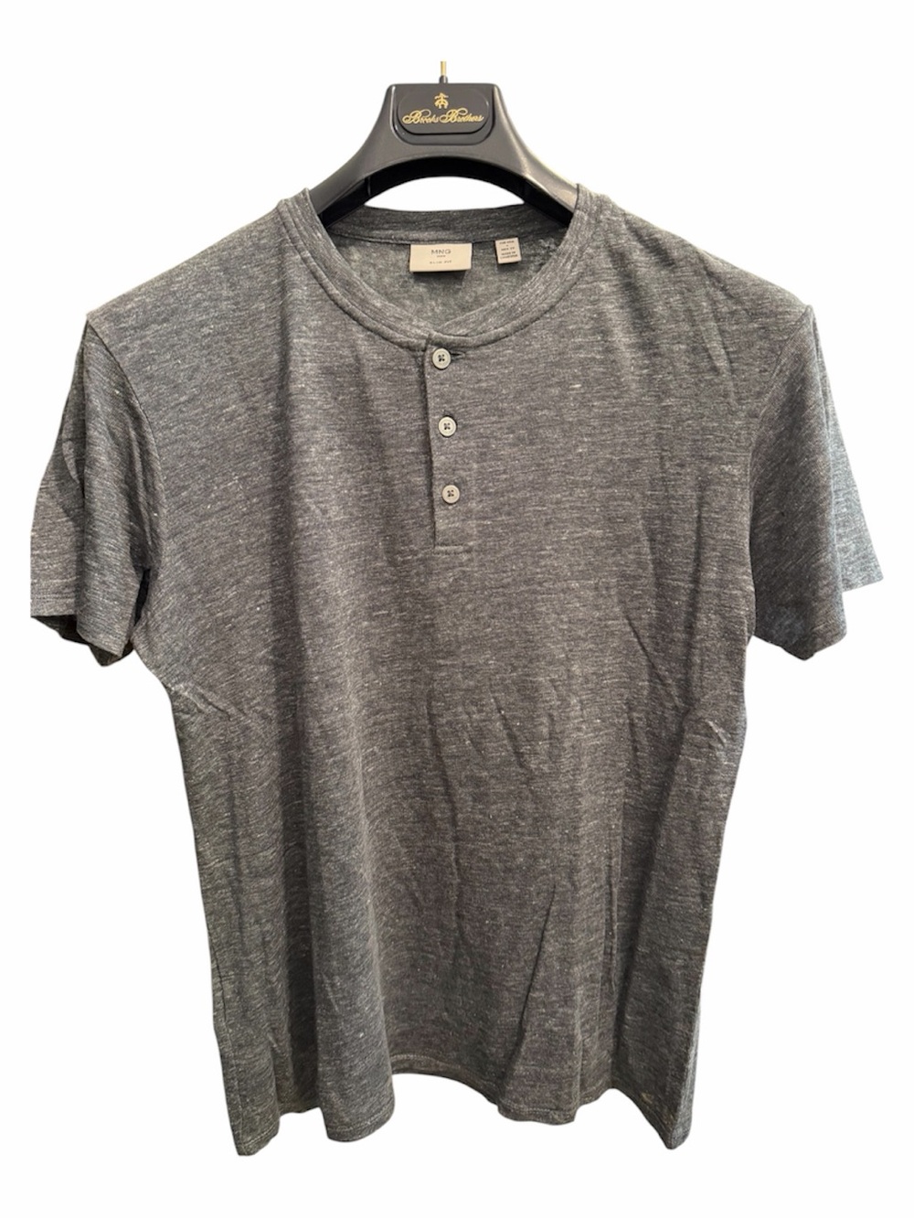Men's Gray MANGO  Short-Sleeve Henley Shirt 100% linen slim fit